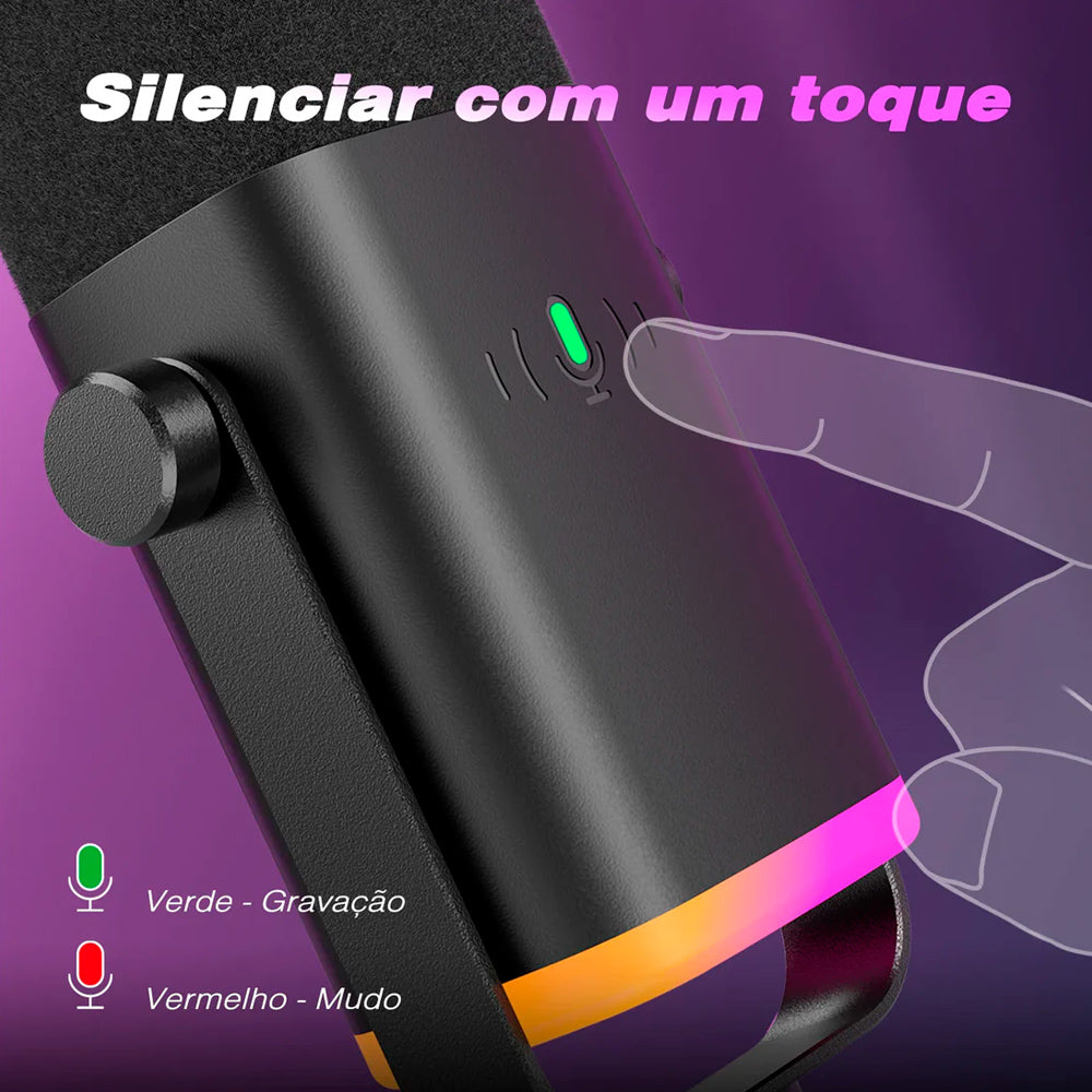 Microfone Fifine AM8 Dinâmico Xlr/USB Para Podcasts, Transmissão De Jogos, RGB, Conector P2 , Suporte De Mesa, Preto